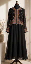 Midnight Noir Crinkle Chiffon 2-Piece Koti Set