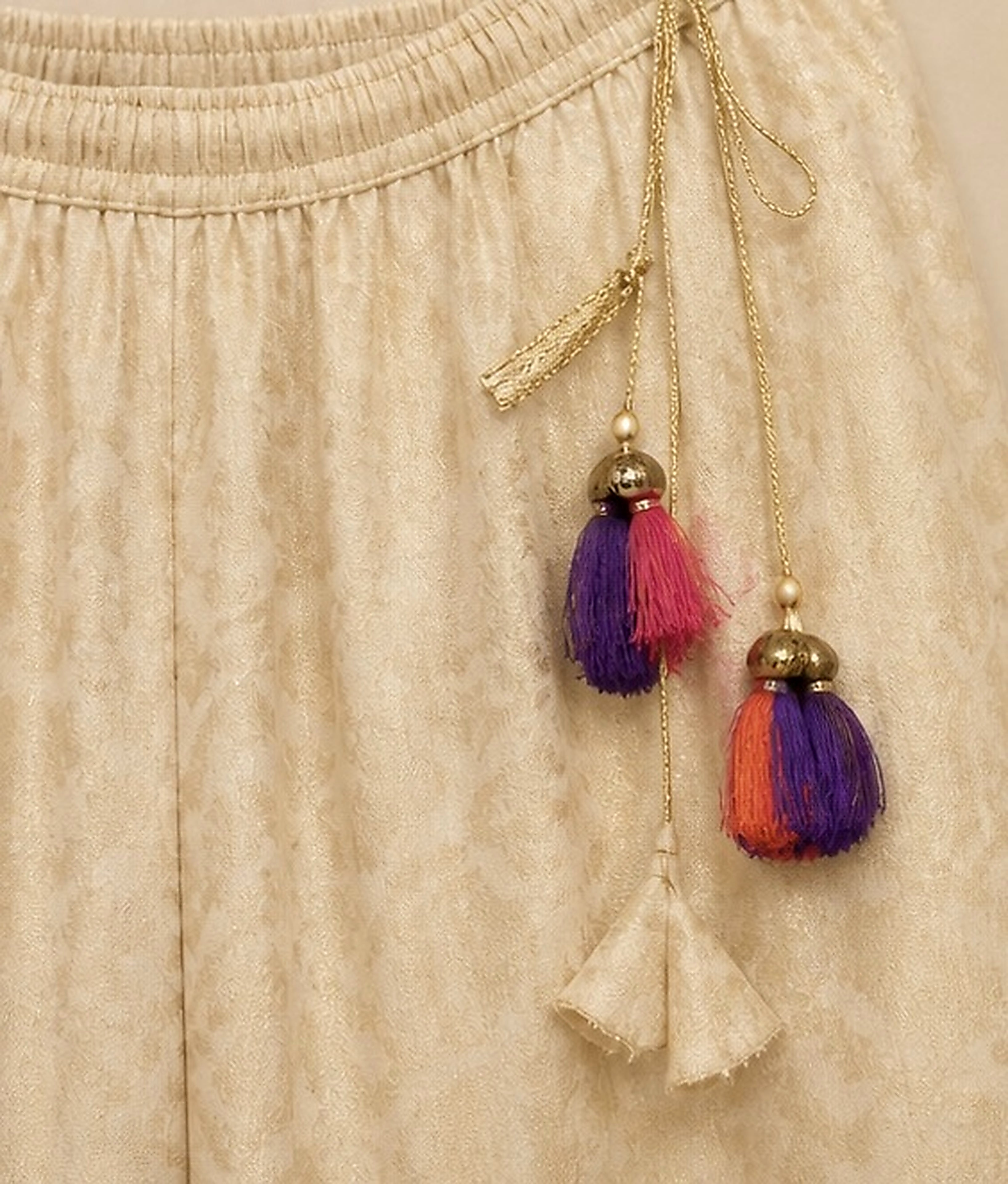 RangJa Ivory Jacquard Sharara with Tassel Detail