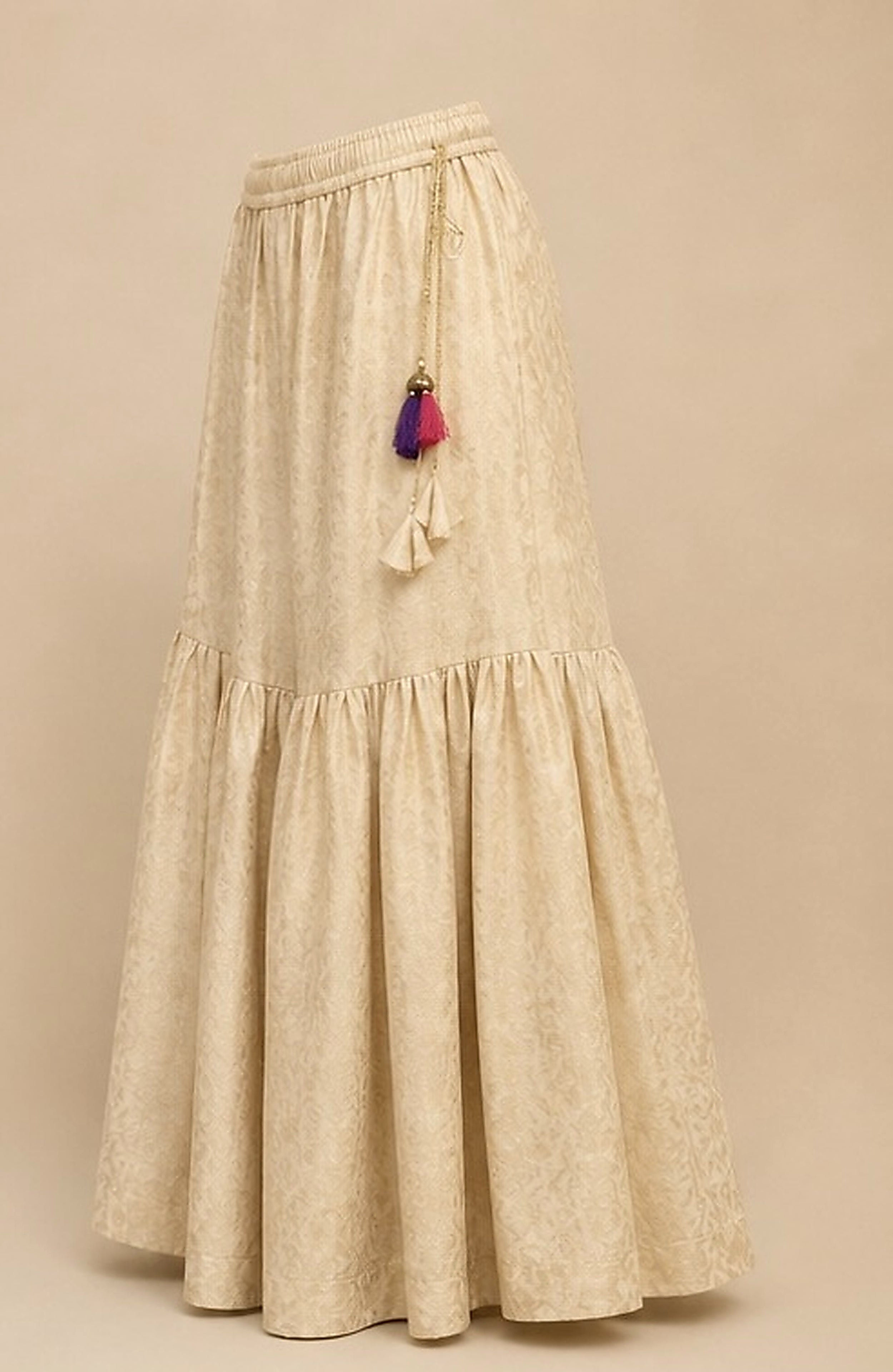 RangJa Ivory Jacquard Sharara with Tassel Detail
