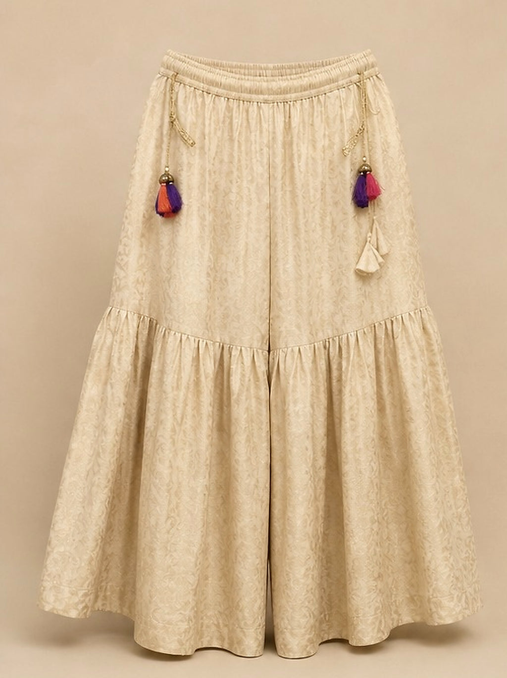 RangJa Ivory Jacquard Sharara with Tassel Detail