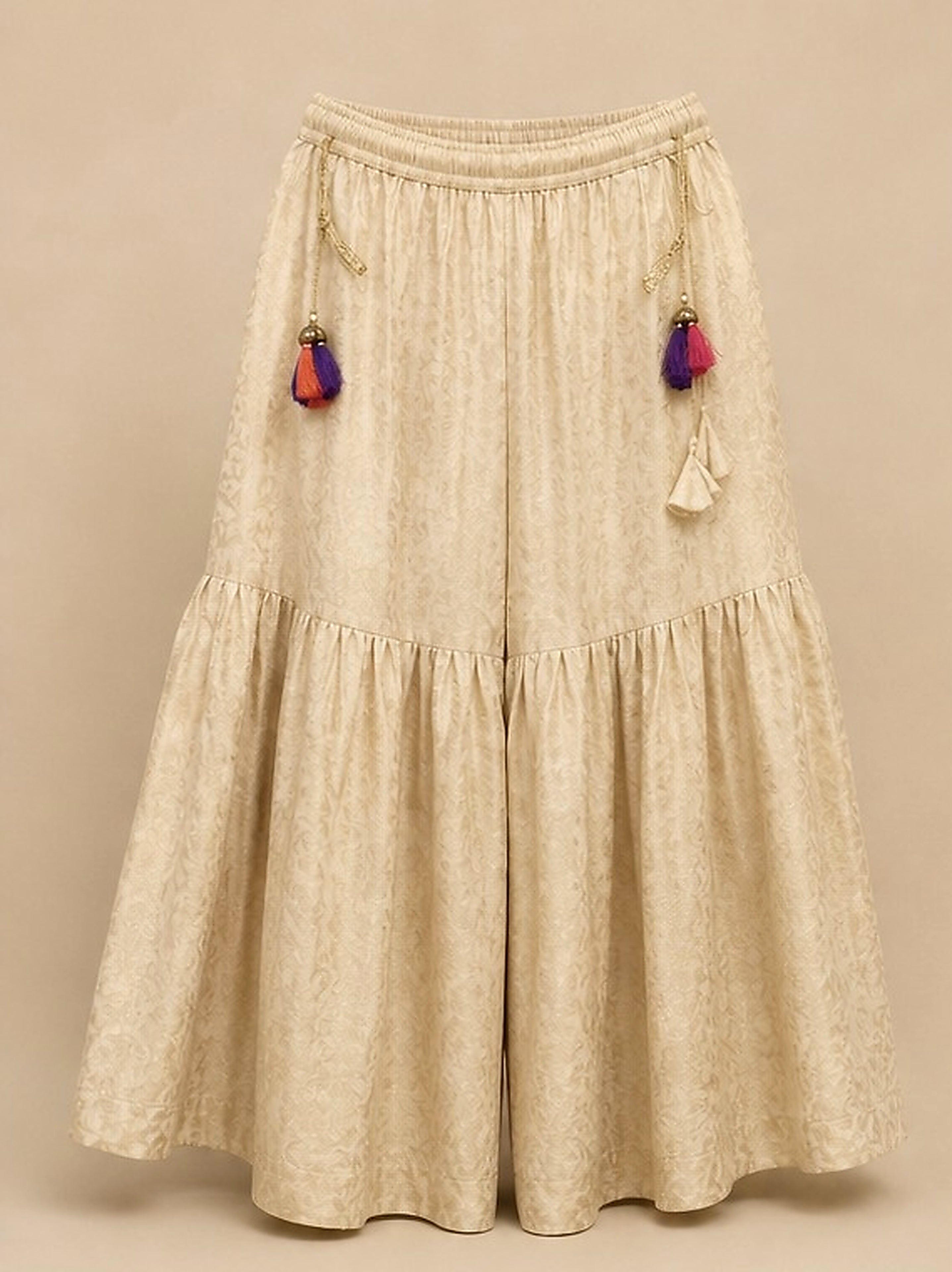 RangJa Ivory Jacquard Sharara with Tassel Detail