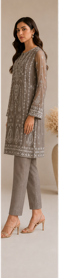 Grey luxury Chiffon Shirt And Silk Trouser