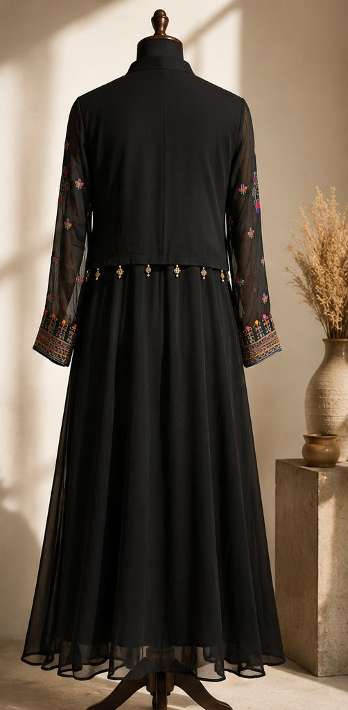 Midnight Noir Crinkle Chiffon 2-Piece Koti Set