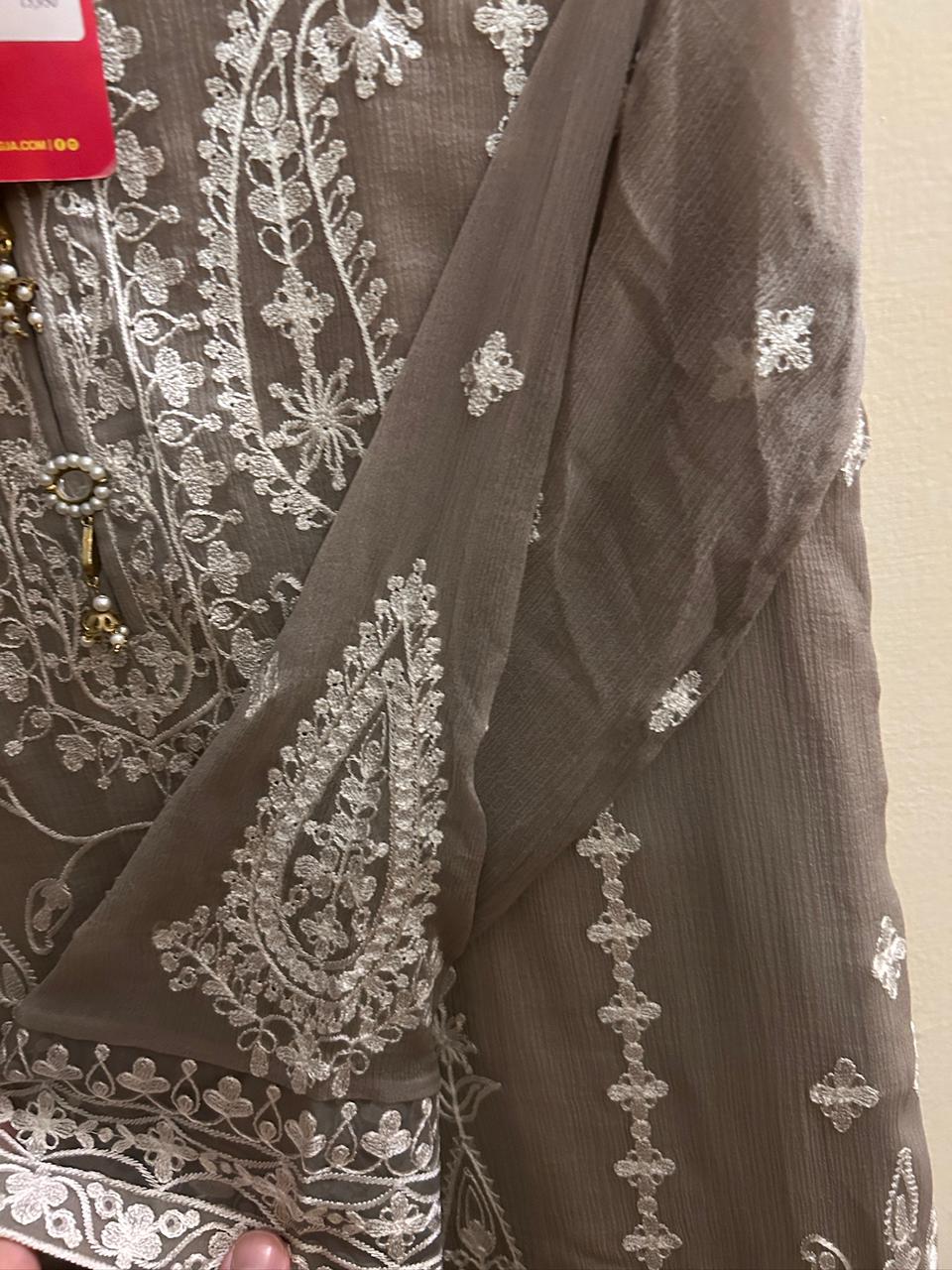 Grey luxury Chiffon Shirt And Silk Trouser