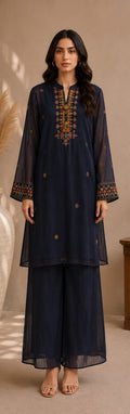 Crinkle Chiffon Shirt And Trouser -2PC