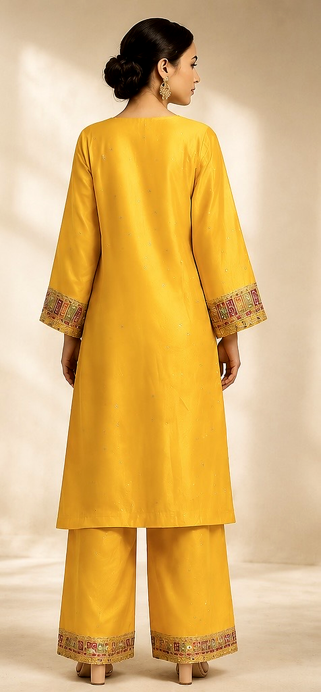 Embroidered Mustard Yellow 2 Piece Suit