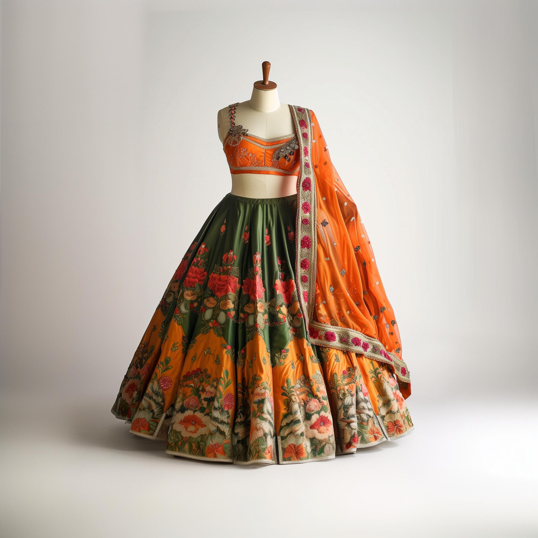 Saffron Flora Lehenga